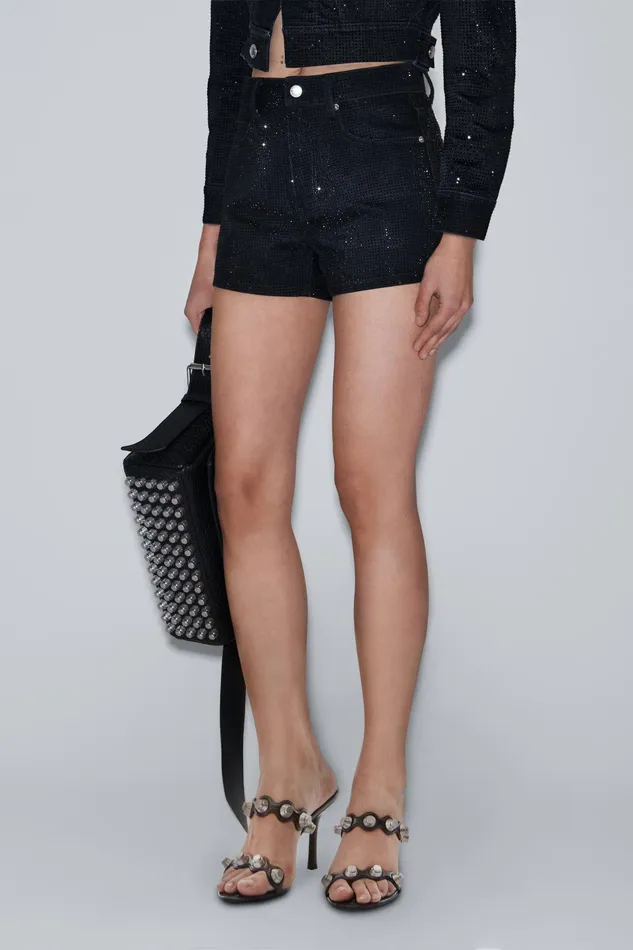Alexander Wang Denim Shorty HighRise Short In Crystal Hotfix Denim 8211 Women