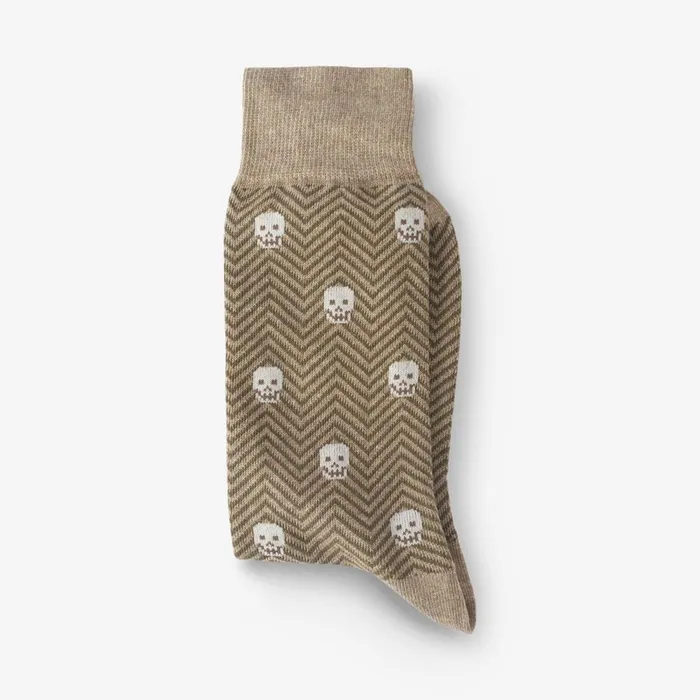 Allen Edmonds Cotton Blend Pattern Dress Sock Khaki Herringbone Skull Men Socks