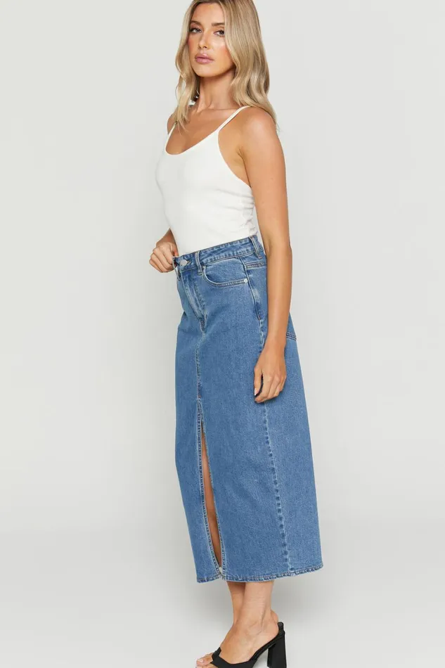 Anaya Midi Skirt 8211 Denim Skirt In Mid Blue Wash Women Showpo Denim