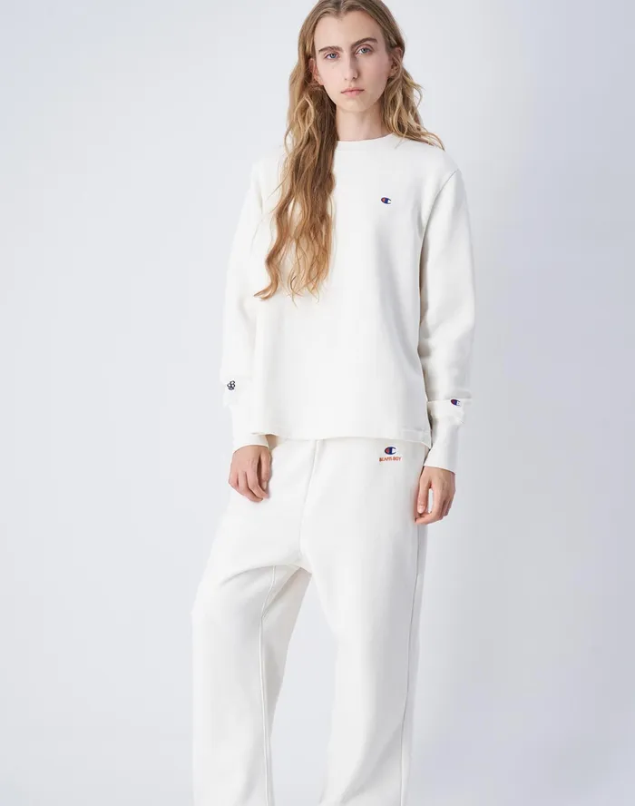 Beams Boy Reverse Weave Sweatshirt C Logo White Women Champion Hoodies and Sweatshirts