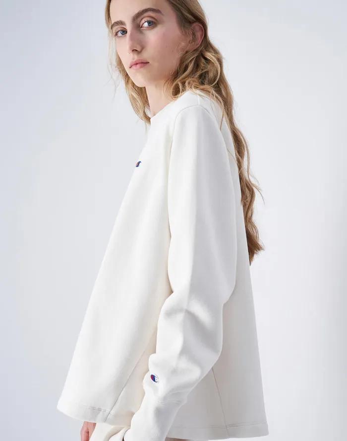 Beams Boy Reverse Weave Sweatshirt C Logo White Women Champion Hoodies and Sweatshirts