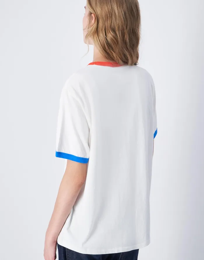 Beams Boy Ringer TShirt Bmsb Graphic C Logo Chalk Whiteamazing Aqua Women Champion TShirts and Tops
