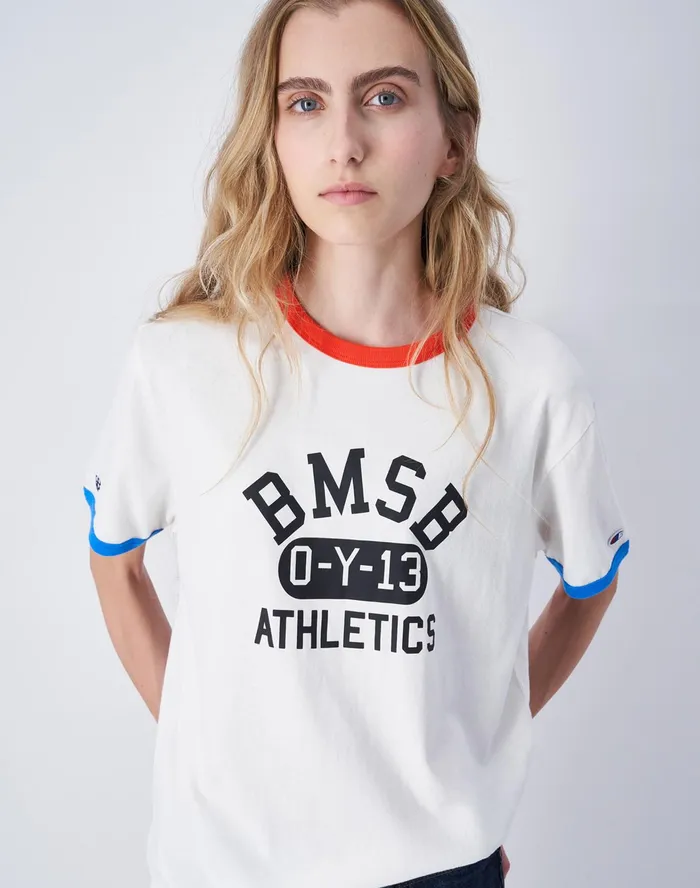 Beams Boy Ringer TShirt Bmsb Graphic C Logo Chalk Whiteamazing Aqua Women Champion TShirts and Tops