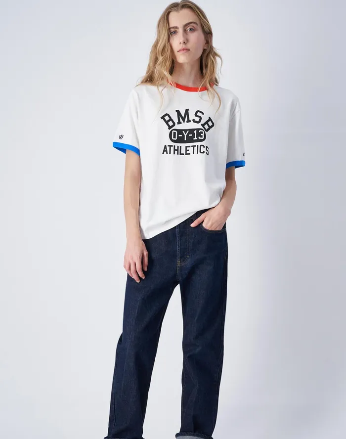 Beams Boy Ringer TShirt Bmsb Graphic C Logo Chalk Whiteamazing Aqua Women Champion TShirts and Tops