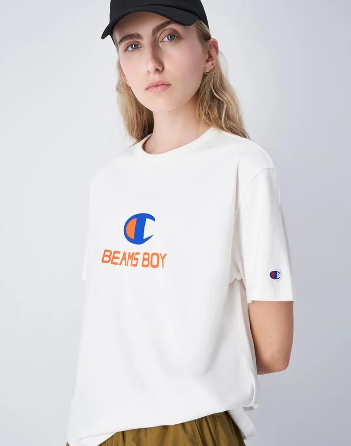 Beams Boy TShirt C Logo Chalk White Women Champion TShirts and Tops