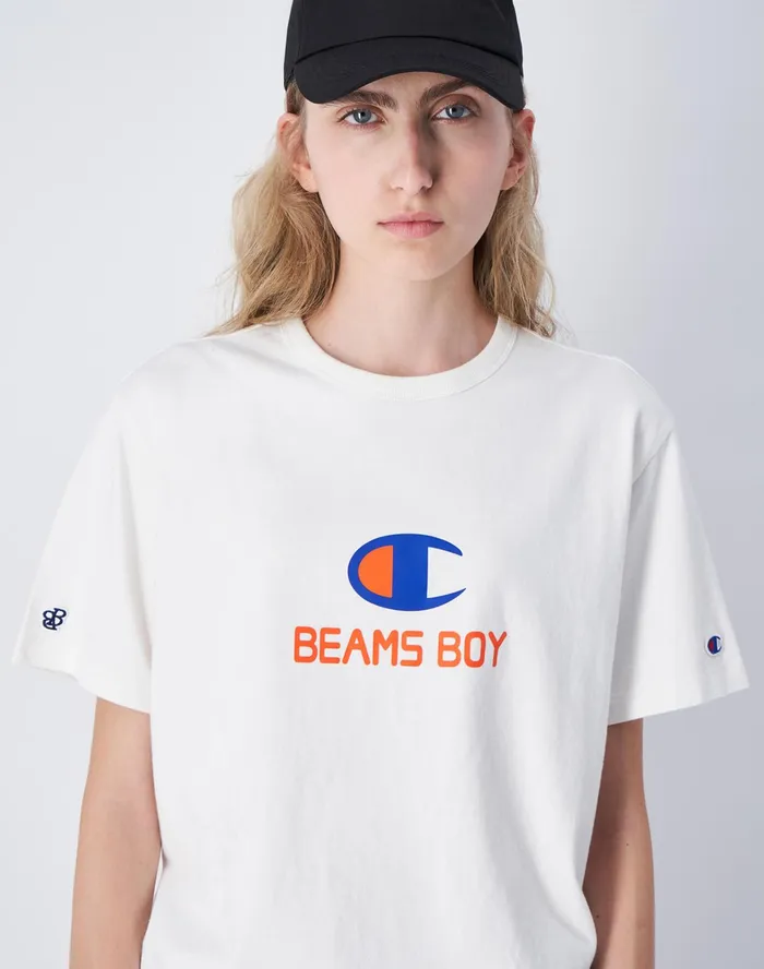 Beams Boy TShirt C Logo Chalk White Women Champion TShirts and Tops