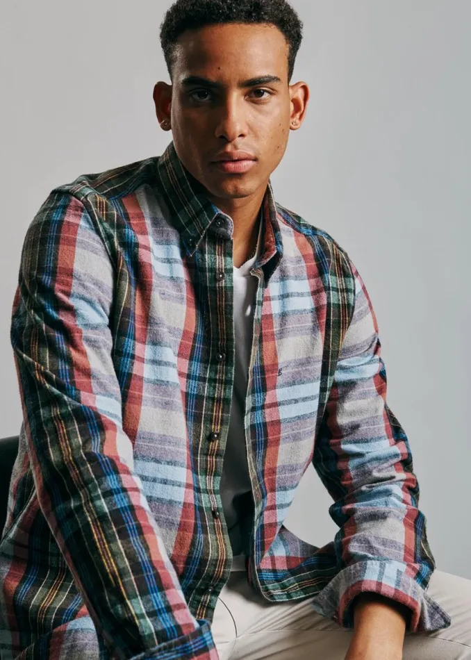 Ben Sherman Long Sleeve Shirts Men Brushed Multicolour Check Oxford Shirt