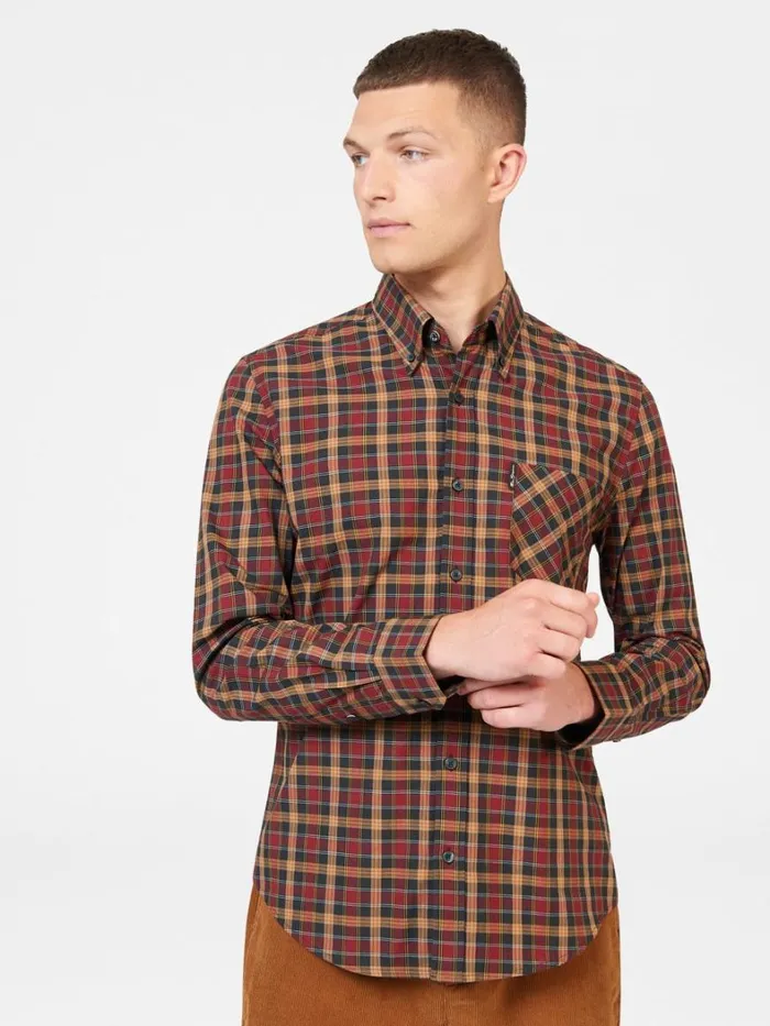Ben Sherman Long Sleeve Shirts Men Signature Classic Check Shirt 8211 Red