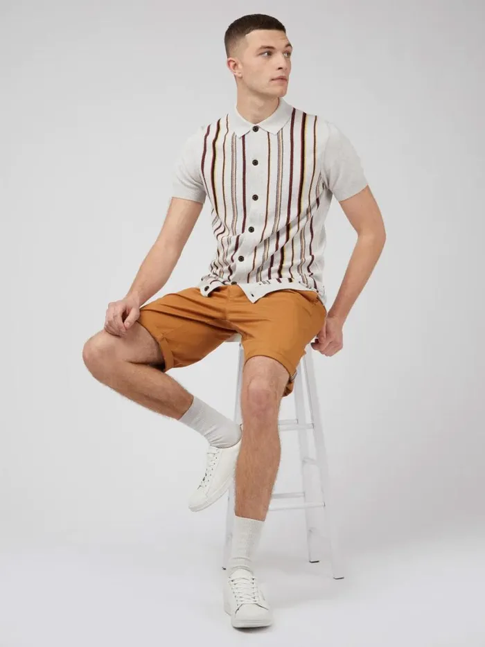 Ben Sherman Mod Knit Polos Men Striped ButtonDown Knit Polo 8211 Ivory