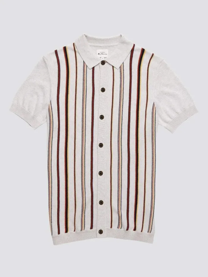 Ben Sherman Mod Knit Polos Men Striped ButtonDown Knit Polo 8211 Ivory