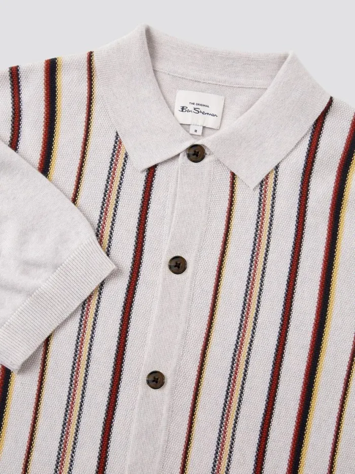 Ben Sherman Mod Knit Polos Men Striped ButtonDown Knit Polo 8211 Ivory
