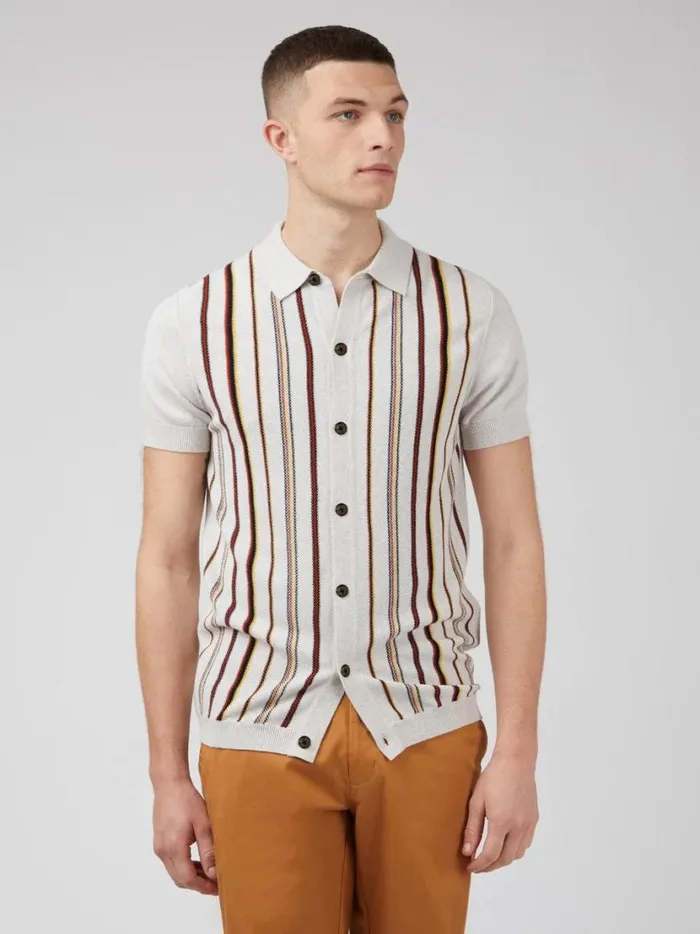 Ben Sherman Mod Knit Polos Men Striped ButtonDown Knit Polo 8211 Ivory