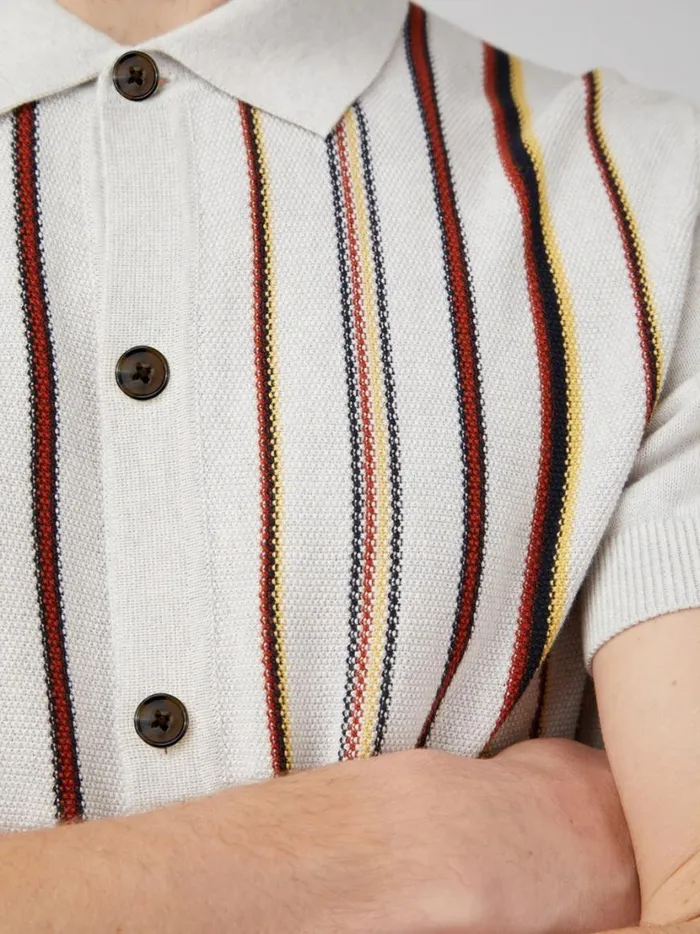 Ben Sherman Mod Knit Polos Men Striped ButtonDown Knit Polo 8211 Ivory