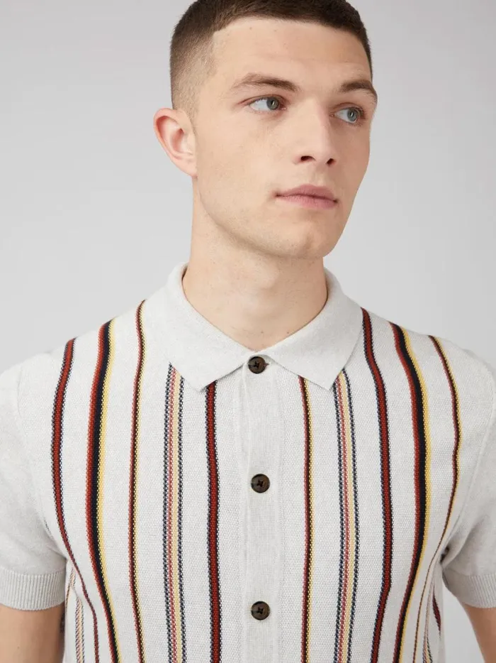 Ben Sherman Mod Knit Polos Men Striped ButtonDown Knit Polo 8211 Ivory