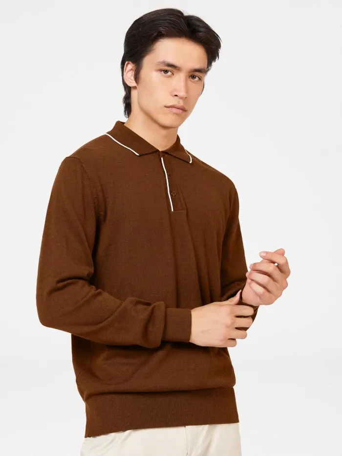 Ben Sherman Mod Knit Polos Men Tipped Merino Knit Polo 8211 Utility Brown