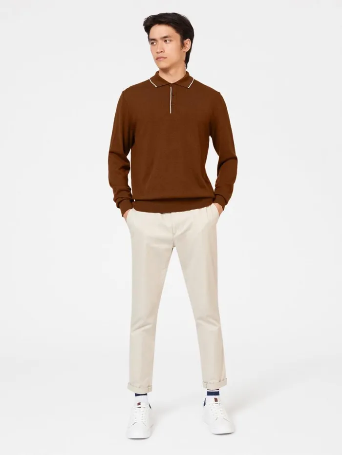 Ben Sherman Mod Knit Polos Men Tipped Merino Knit Polo 8211 Utility Brown Ben Sherman Mod Knit Polos Men Tipped Merino Knit Polo 8211 Utility Brown