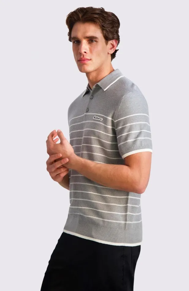 Ben Sherman Mod Knit Polos Men Waffled Knit Sweater Polo 8211 Grey Heather Ben Sherman Mod Knit Polos Men Waffled Knit Sweater Polo 8211 Grey Heather