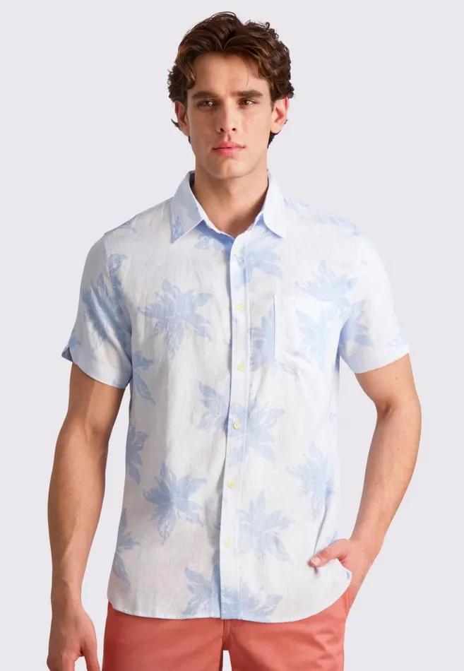 Ben Sherman Short Sleeve Shirts Men Exploded Flower Print Shirt 8211 Light Blue