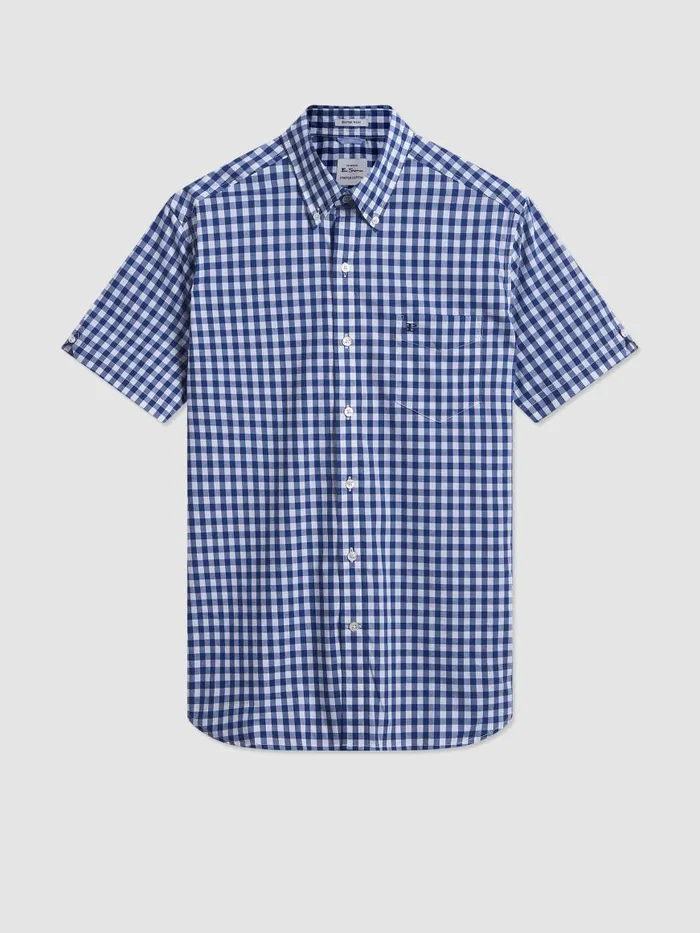 Ben Sherman Short Sleeve Shirts Men Short Sleeve House Poplin Gingham Shirt 8211 Navy