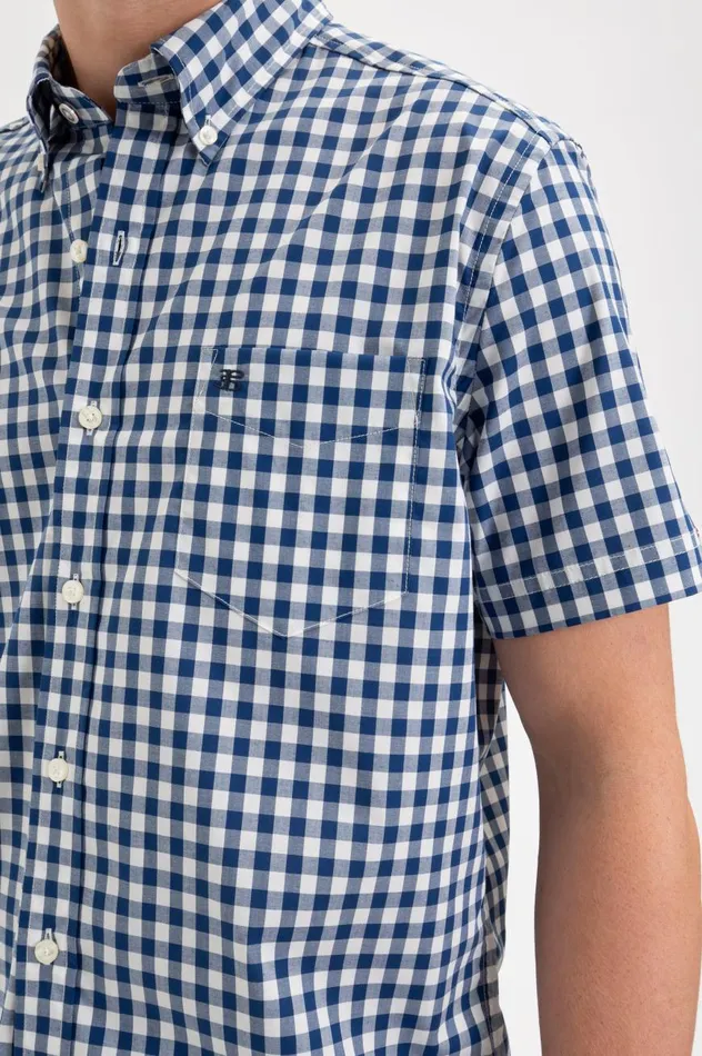 Ben Sherman Short Sleeve Shirts Men Short Sleeve House Poplin Gingham Shirt 8211 Navy