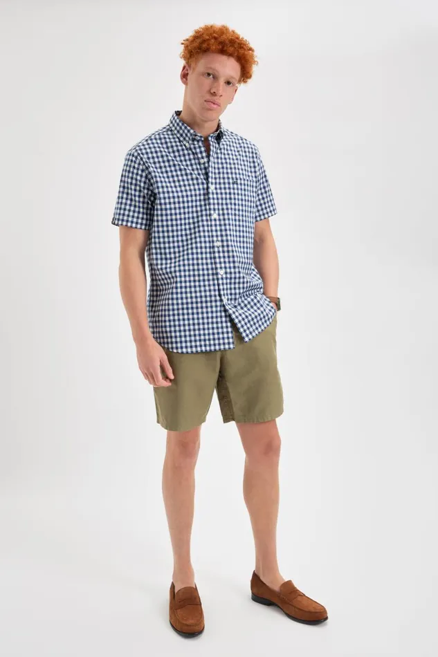 Ben Sherman Short Sleeve Shirts Men Short Sleeve House Poplin Gingham Shirt 8211 Navy