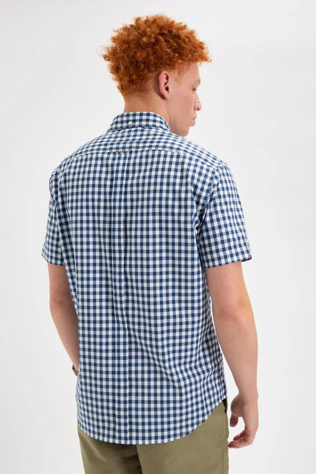 Ben Sherman Short Sleeve Shirts Men Short Sleeve House Poplin Gingham Shirt 8211 Navy