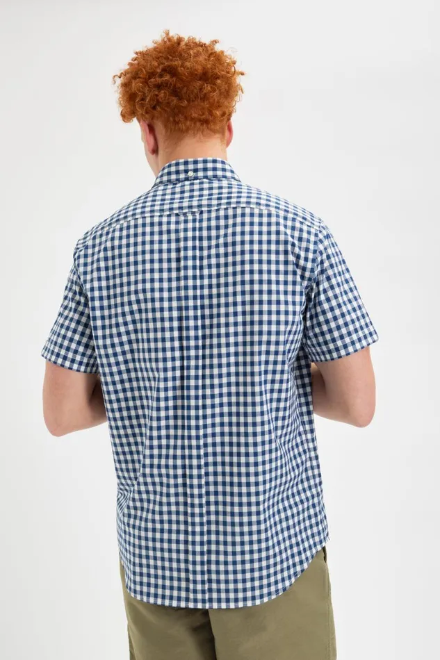 Ben Sherman Short Sleeve Shirts Men Short Sleeve House Poplin Gingham Shirt 8211 Navy