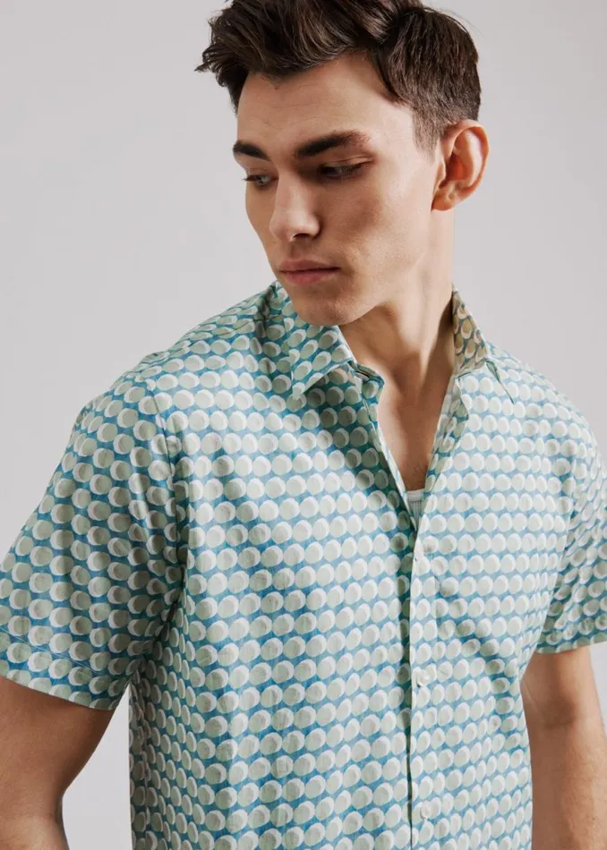 Ben Sherman Short Sleeve Shirts Men Watercolor Spot Print ShortSleeve Shirt