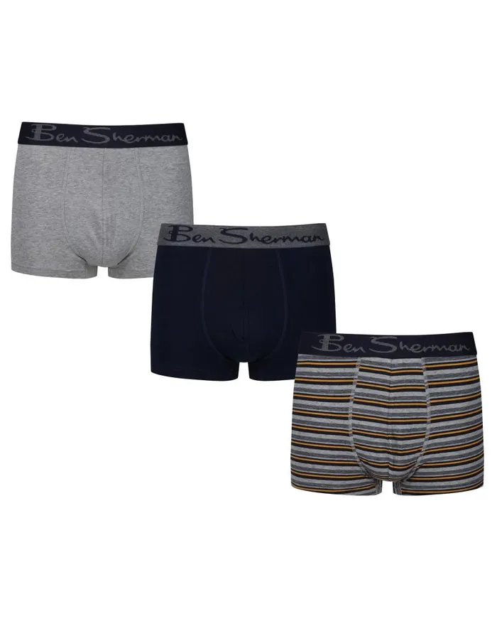Ben Sherman Underwear Men Cordwell 3Pack Fitted NoFly BoxerBriefs 8211 Grey MarlStripeNavy Ben Sherman Underwear Men Cordwell 3Pack Fitted NoFly BoxerBriefs 8211 Grey MarlStripeNavy