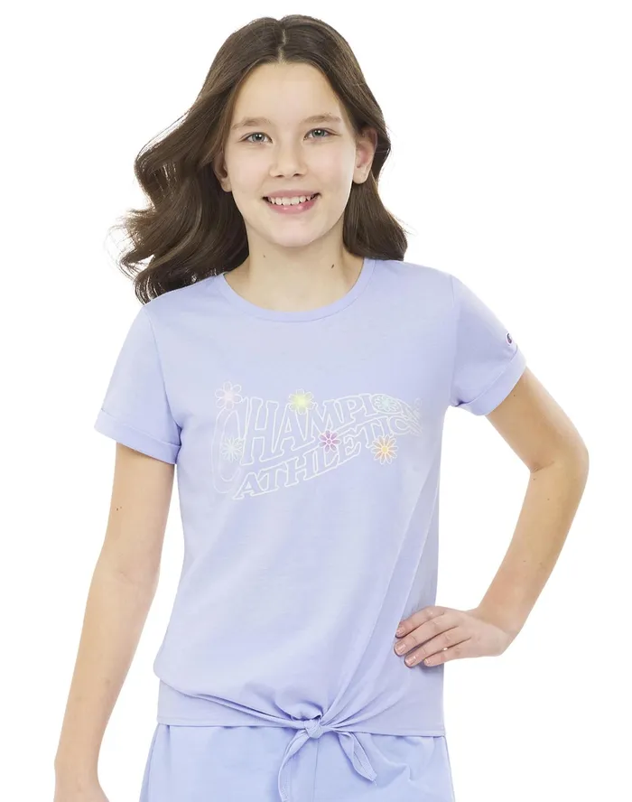 Big Girls TieFront TShirt Block Logo Lavender Kids Champion Tanks and TShirts