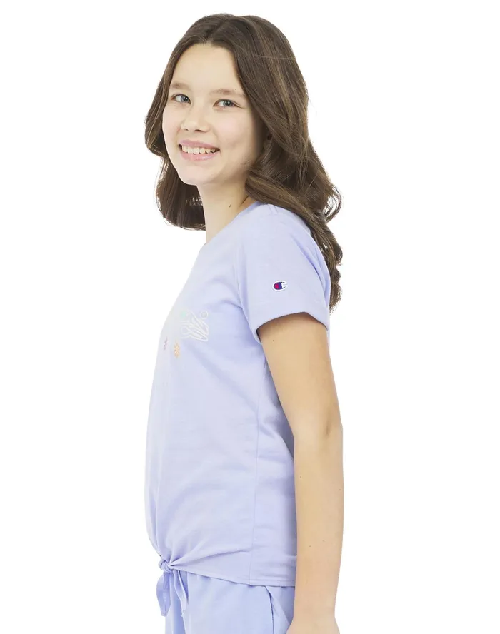Big Girls TieFront TShirt Block Logo Lavender Kids Champion Tanks and TShirts