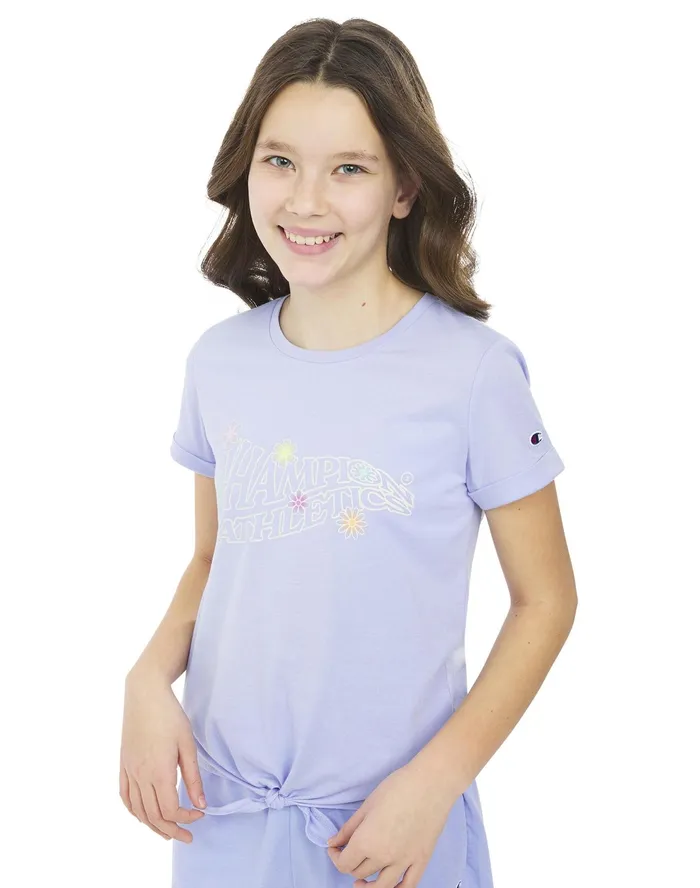 Big Girls TieFront TShirt Block Logo Lavender Kids Champion Tanks and TShirts