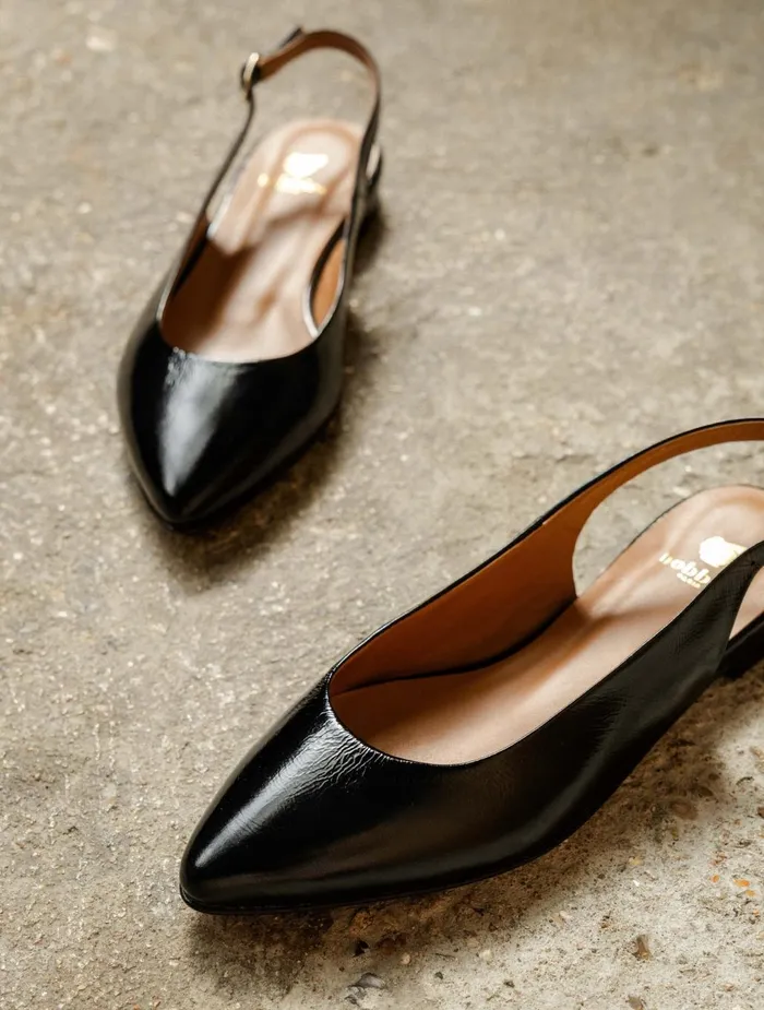 Bobbies Ballet Flats Paige Black Vinyl 8211 Women