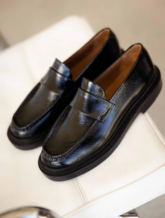 Bobbies Loafers and Derbies Tracy Black Vinyl 8211 Women