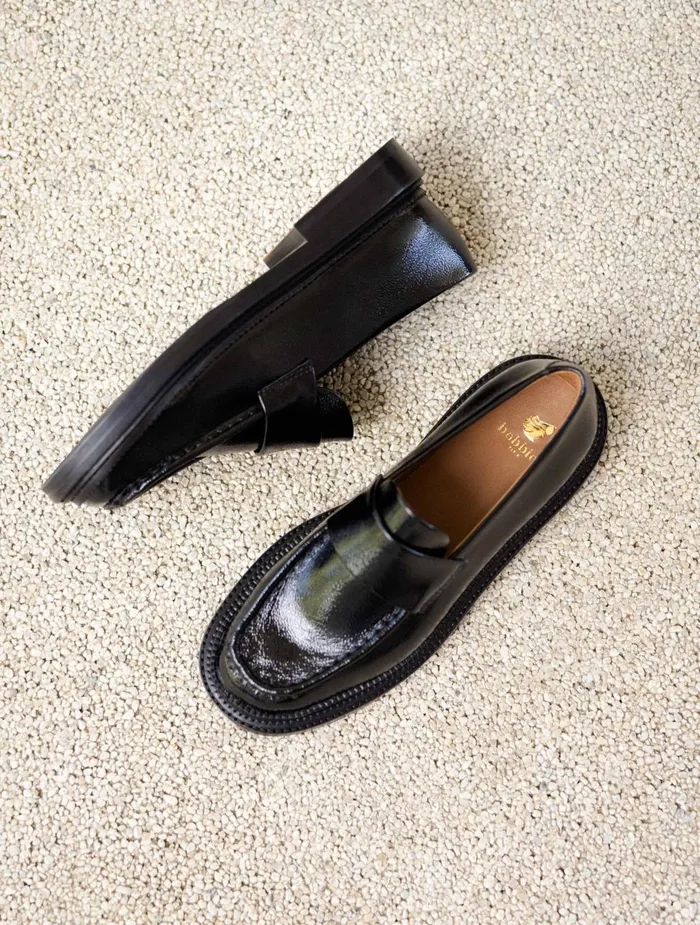 Bobbies Loafers and Derbies Tracy Black Vinyl 8211 Women