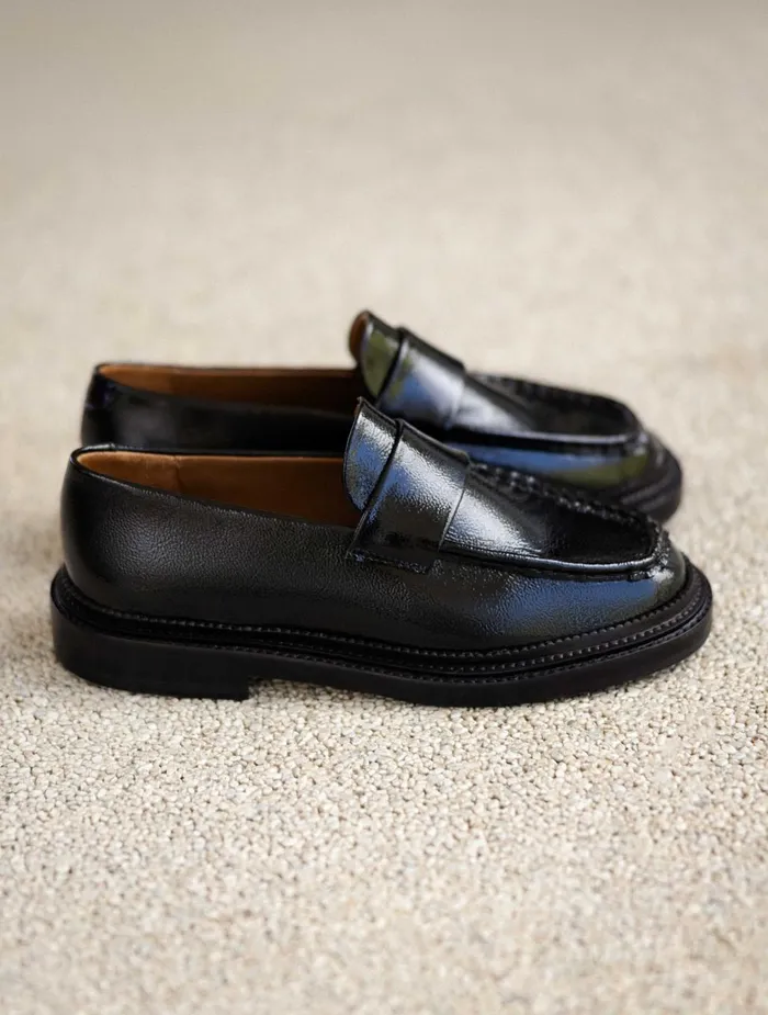 Bobbies Loafers and Derbies Tracy Black Vinyl 8211 Women