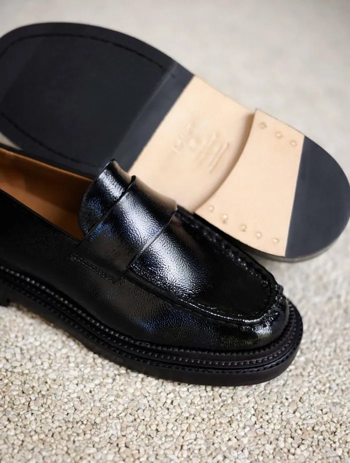 Bobbies Loafers and Derbies Tracy Black Vinyl 8211 Women