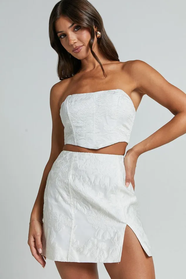 Brailey Top 8211 Bustier Top In White Jacquard Women Showpo Curve Clothes