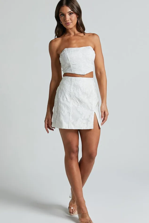 Brailey Top 8211 Bustier Top In White Jacquard Women Showpo Curve Clothes