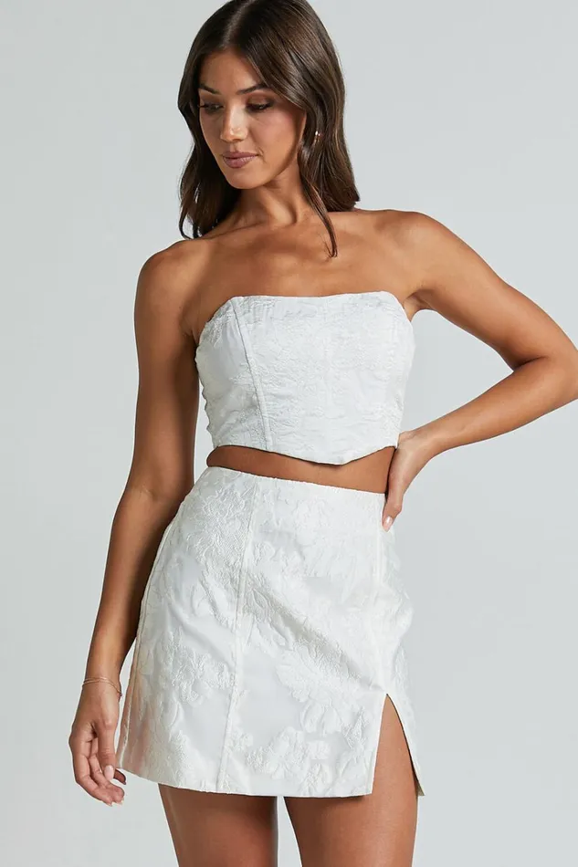 Brailey Top 8211 Bustier Top In White Jacquard Women Showpo Curve Clothes