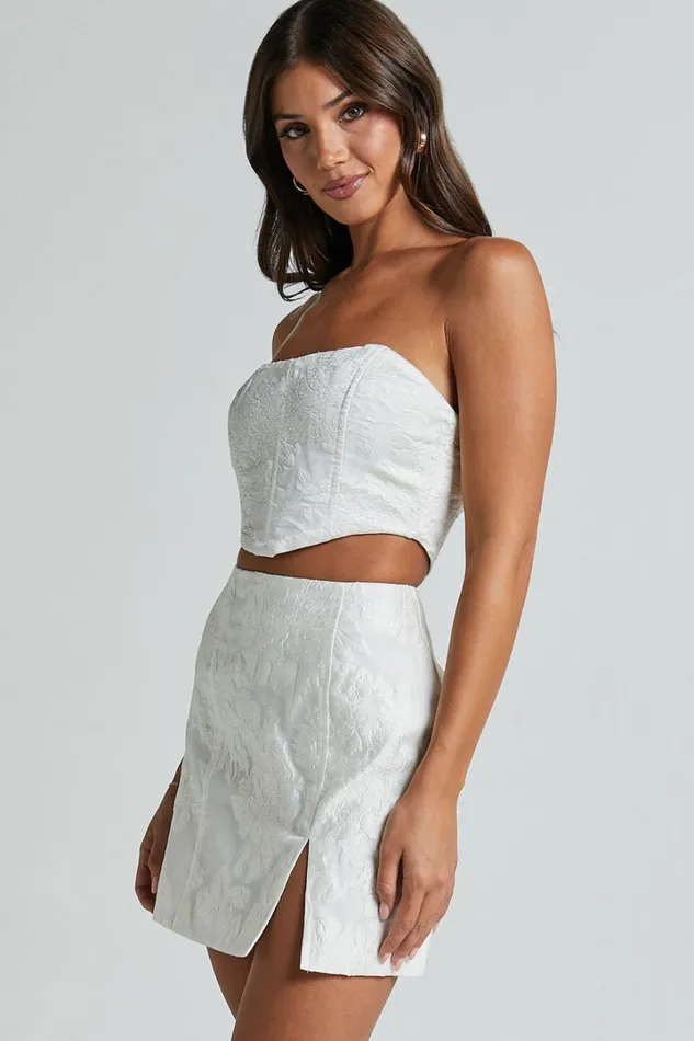 Brailey Top 8211 Bustier Top In White Jacquard Women Showpo Curve Clothes