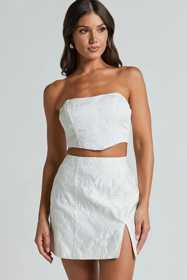 Brailey Top 8211 Bustier Top In White Jacquard Women Showpo Curve Clothes