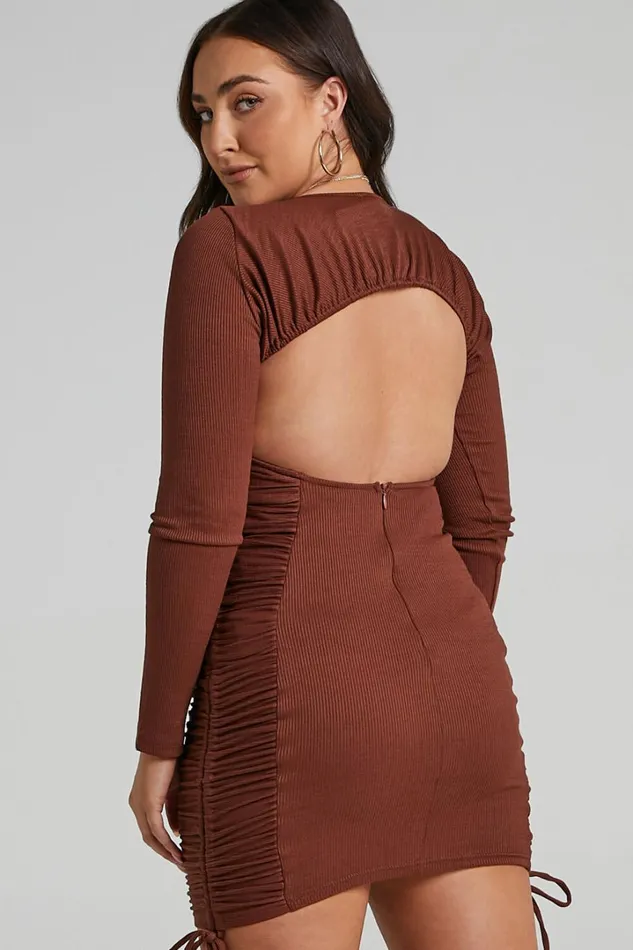 Brittah Mini Dress 8211 Long Sleeve Dress In Chocolate Women Showpo Dresses