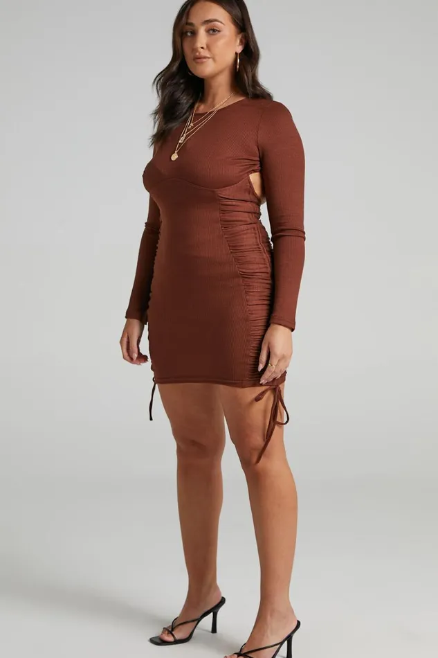Brittah Mini Dress 8211 Long Sleeve Dress In Chocolate Women Showpo Dresses