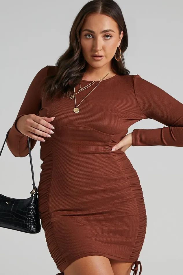 Brittah Mini Dress 8211 Long Sleeve Dress In Chocolate Women Showpo Dresses