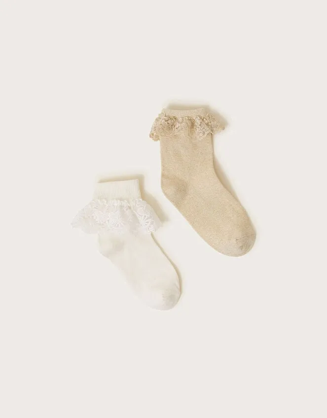 Children 2Pack Lace Trim Socks Gold Monsoon Partywear