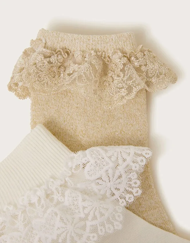 Children 2Pack Lace Trim Socks Gold Monsoon Partywear