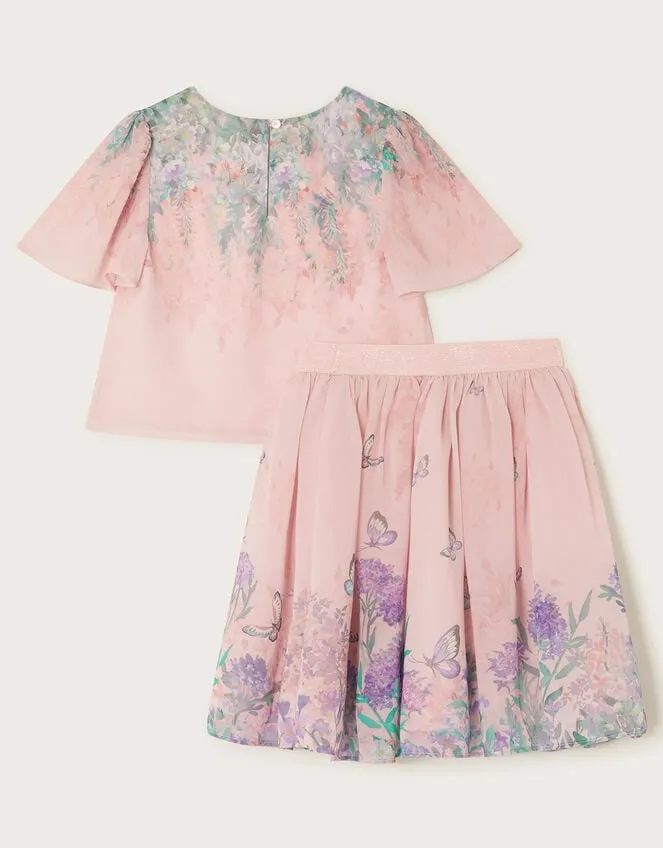 Children Alium Botanical Top And Skirt Set Pink Monsoon Partywear