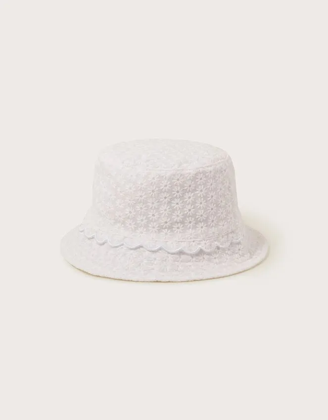 Children Baby Broderie Bucket Hat Ivory Monsoon Hats and Sunglasses