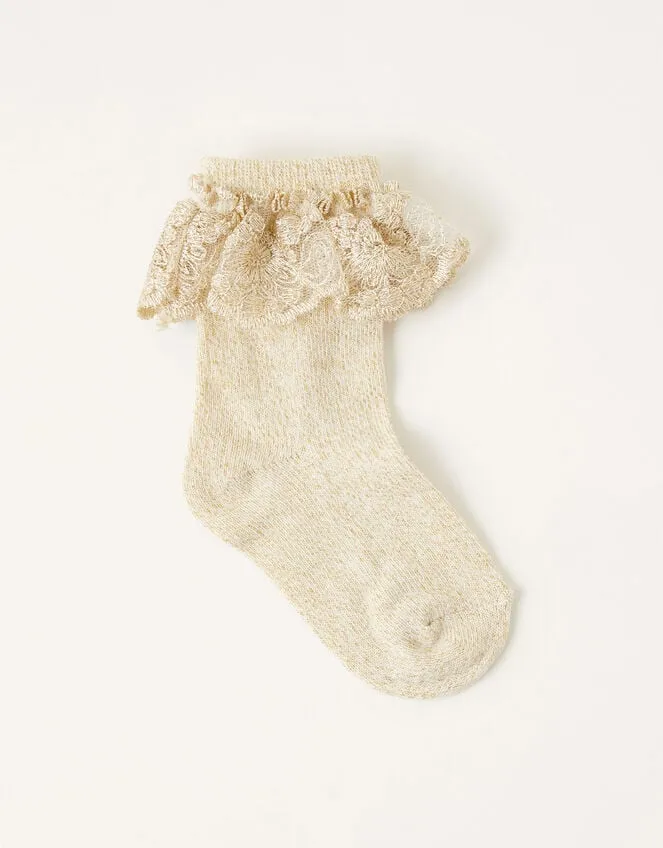 Children Baby Sparkle Flower Trim Socks Gold Monsoon Girls039 Tights and Socks